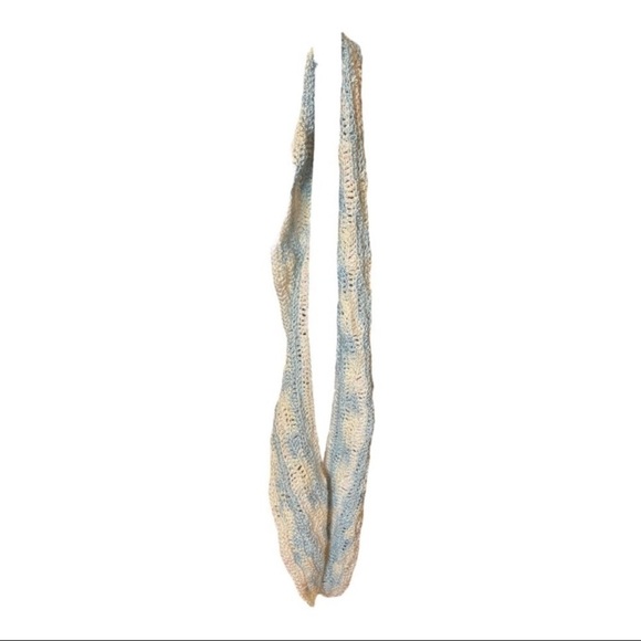 HAND Crocheted Cream & Light Blue Loose Weave Pinkish Subtly Sequined Scarf - Picture 7 of 7